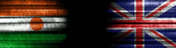Niger Egyesült Királyság Zászlók Fekete Háttér — Stock Fotó