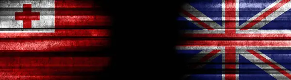 Bandeiras Tonga Reino Unido Fundo Preto — Fotografia de Stock