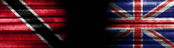 Trinidad Tobago Het Verenigd Koninkrijk Vlaggen Zwarte Achtergrond — Stockfoto
