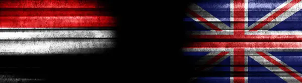 Jemen Het Verenigd Koninkrijk Vlaggen Zwarte Achtergrond — Stockfoto