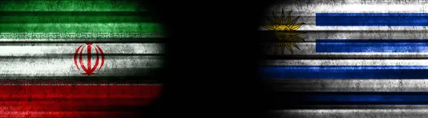 Iran and Uruguay Flags on Black Background