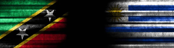 Saint Kitts Nevis Uruguay Flags Black Background — Stock Photo, Image
