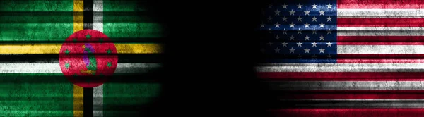 Banderas Dominica Estados Unidos Sobre Fondo Negro — Foto de Stock