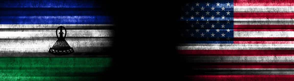 Lesotho United States Flags Black Background — Stock Photo, Image