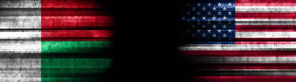 Madagascar United States Flags Black Background — Stock Photo, Image