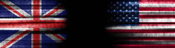 United Kingdom and United States Flags on Black Background