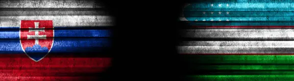 Bandiere Slovacchia Uzbekistan Sfondo Nero — Foto Stock