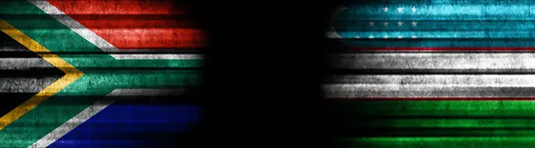 Bandiere Sudafrica Uzbekistan Sfondo Nero — Foto Stock