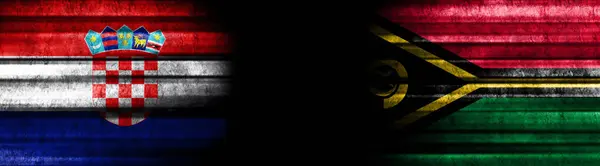 Horvátország Vanuatu Zászlók Fekete Háttér — Stock Fotó
