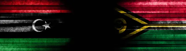 Flagi Libii Vanuatu Czarnym Tle — Zdjęcie stockowe