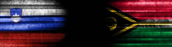 Slovinsko Vanuatu Vlajky Černém Pozadí — Stock fotografie