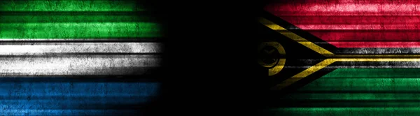 Сьєрра Леоне Вануату Прапори Чорному Тлі — стокове фото