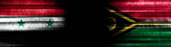 Syrië Vanuatu Vlaggen Zwarte Achtergrond — Stockfoto