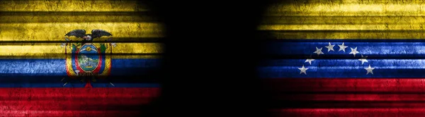Ecuador Und Venezuela Fahnen Auf Schwarzem Hintergrund — Stockfoto