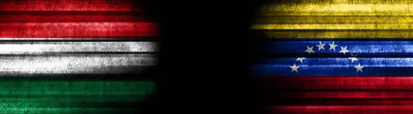 Magyarország Venezuela Zászlók Fekete Háttér — Stock Fotó