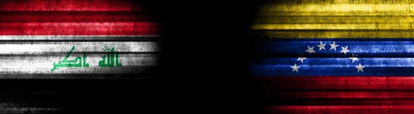 Ιράκ Και Βενεζουέλα Σημαίες Μαύρο Φόντο — Φωτογραφία Αρχείου