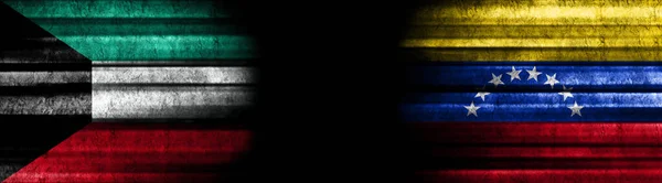 Kuwait Venezuela Flags Black Background — Stock Photo, Image