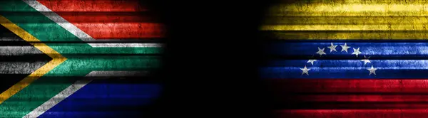 South Africa and Venezuela Flags on Black Background