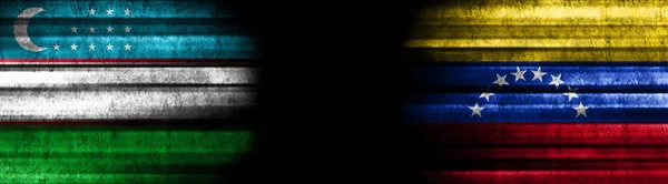 Ουζμπεκιστάν Και Βενεζουέλα Σημαίες Μαύρο Φόντο — Φωτογραφία Αρχείου