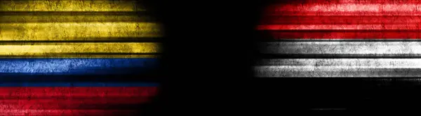 Kolumbie Jemenské Vlajky Černém Pozadí — Stock fotografie