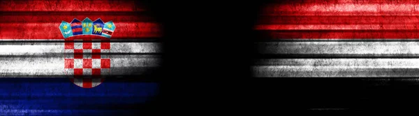 Croacia Yemen Banderas Sobre Fondo Negro — Foto de Stock