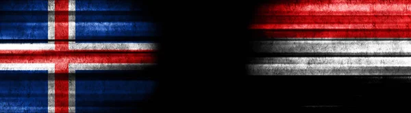 Islanda Yemen Bandiere Sfondo Nero — Foto Stock