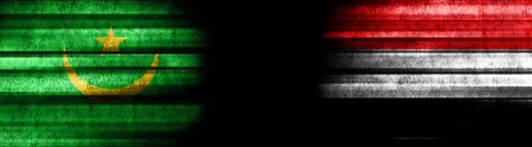 Mauritania Yemen Banderas Sobre Fondo Negro — Foto de Stock