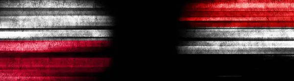 Lengyelország Jemen Zászlók Fekete Háttér — Stock Fotó