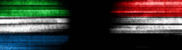 Sierra Leone Jemen Zászlók Fekete Háttér — Stock Fotó