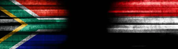 Bandiere Sudafricane Yemenite Sfondo Nero — Foto Stock