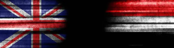 Bandeiras Reino Unido Iêmen Fundo Preto — Fotografia de Stock