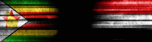 Zimbabwe Jemenské Vlajky Černém Pozadí — Stock fotografie