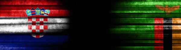 Chorvatsko Zambijské Vlajky Černém Pozadí — Stock fotografie