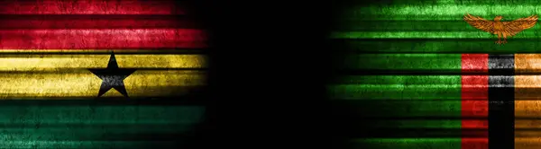Ghana Und Sambia Flaggen Auf Schwarzem Hintergrund — Stockfoto