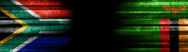 Dél Afrika Zambia Zászlók Fekete Háttér — Stock Fotó
