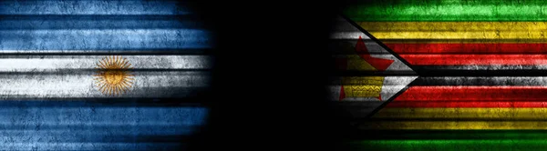 Banderas Argentina Zimbabwe Sobre Fondo Negro — Foto de Stock