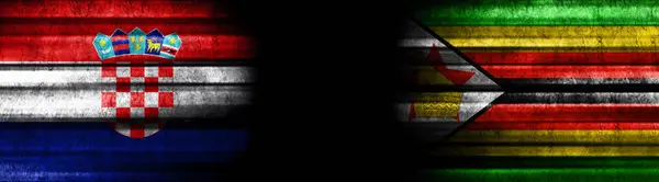 Croacia Zimbabwe Banderas Sobre Fondo Negro — Foto de Stock