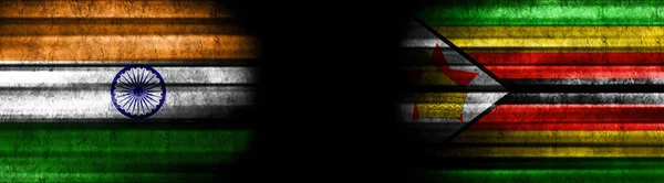 India Zimbabwe Flags Black Background — Stock Photo, Image