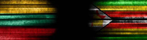 Lituania Zimbabwe Bandiere Sfondo Nero — Foto Stock