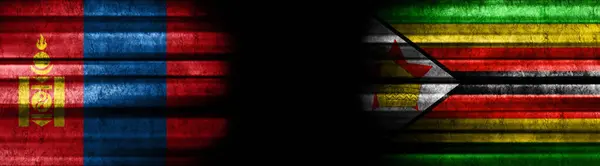 Mongolië Zimbabwe Vlaggen Zwarte Achtergrond — Stockfoto