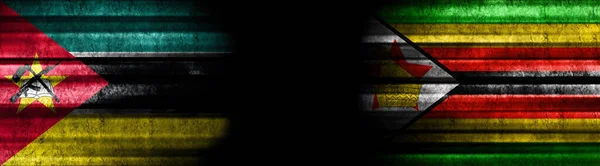 Banderas Mozambique Zimbabwe Sobre Fondo Negro — Foto de Stock
