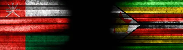 Omán Zimbabwe Vlajky Černém Pozadí — Stock fotografie