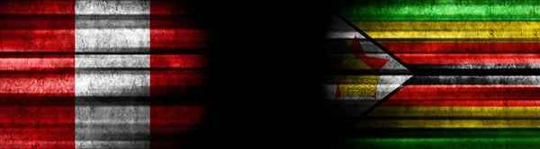 Bandiere Perù Zimbabwe Sfondo Nero — Foto Stock