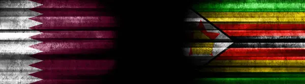 卡塔尔和津巴布韦黑色背景旗 — 图库照片