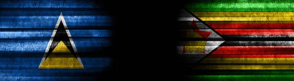 Banderas Santa Lucía Zimbabue Sobre Fondo Negro —  Fotos de Stock