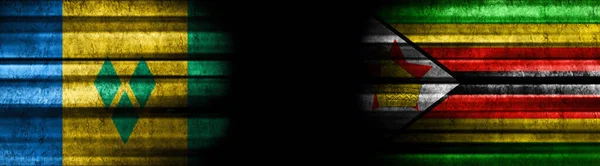 Banderas San Vicente Las Granadinas Zimbabwe Sobre Fondo Negro —  Fotos de Stock