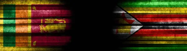 Bandeiras Sri Lanka Zimbábue Sobre Fundo Preto — Fotografia de Stock