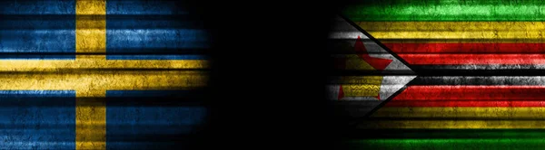 Švédsko Zimbabwe Vlajky Černém Pozadí — Stock fotografie