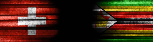 Svizzera Zimbabwe Bandiere Sfondo Nero — Foto Stock