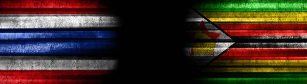 Banderas Tailandia Zimbabue Sobre Fondo Negro — Foto de Stock